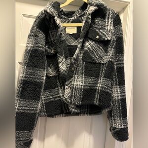 Thread and supply plaid fleece fuzzy shacket